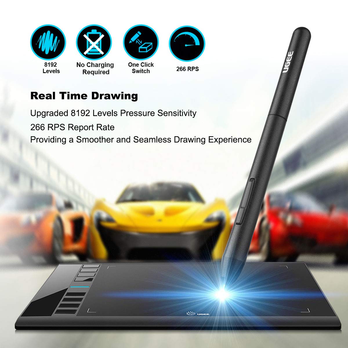 Graphics Drawing Tablet, M708 10 x 6 inch Large Drawing Tablet with 8 Hot Keys, Passive Stylus of 8192 Levels Pressure, M708 Graphics Tablet for Paint, Design, Art Creation Sketch