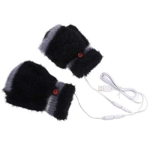 1 Pair USB Heated Gloves Winter Laptop Gloves Half Hands Heated Fingerless Warm Gloves Winter Hands Warmer for Home Office School, Black