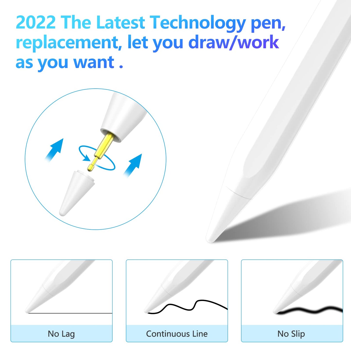 Stylus Pen for iPad, Stylus Pencil for (2018-2022) iPad Pro 11/12.9, iPad 9th/8th/7th/6th Gen, iPad Air 5th/4th/3rd Gen, iPad Mini 6th/5th Gen for iPad Accessories Magnetic Stylus Pen with 4 Pen Heads