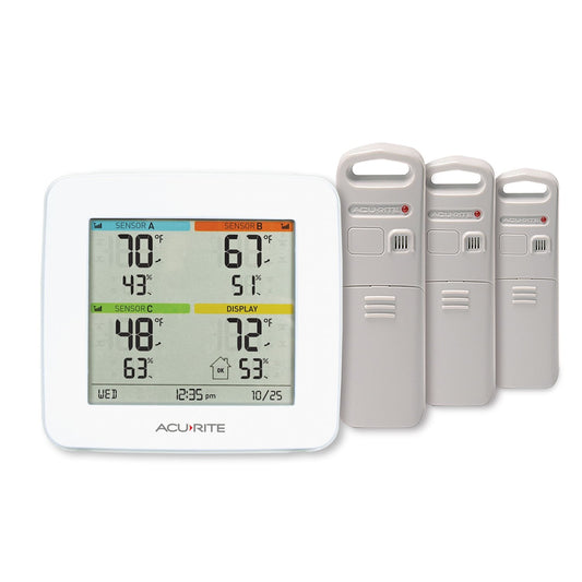 01094M Temperature & Humidity Station with 3 Indoor/Outdoor Sensors, White
