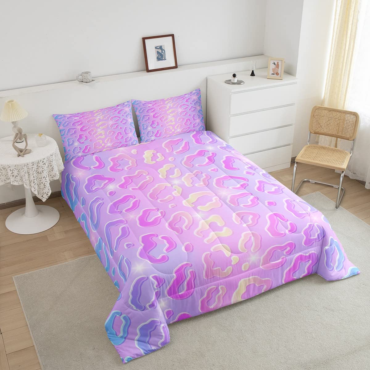Neon Leopard Comforter Cheetah Print Bedding King G s Bedding Sets s Safari Animal Down Comforter 3 Piece Pink Purple Quilt Set with 2 Pillow Case for Girls