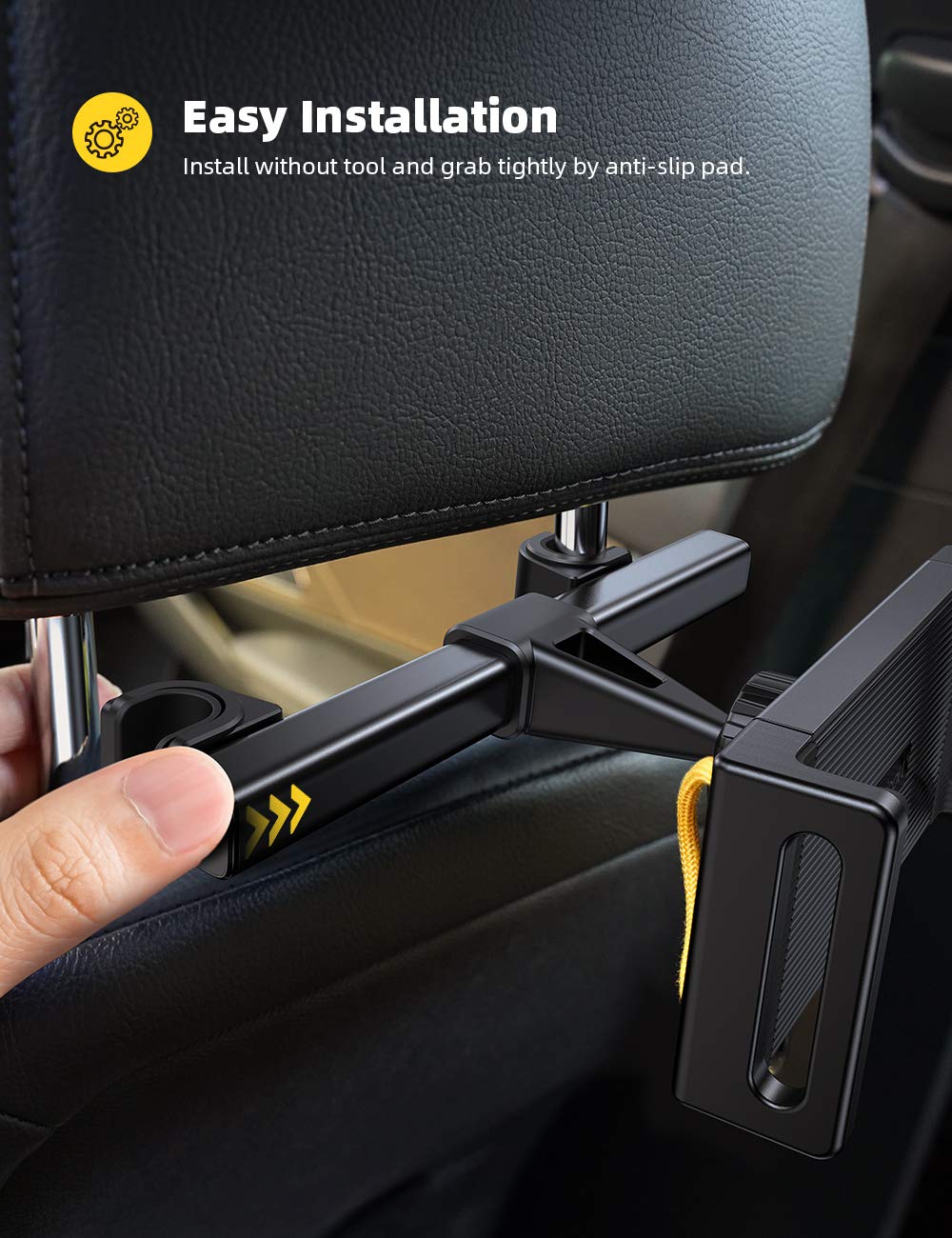 Car Tablet Holder, Headrest Tablet Mount - Seat Headrest Tablet Stand Cradle for Kids, Compatible with iPad Pro Air Mini, Galaxy Tabs, Other 4.7-12.9" Cell Phones, Tablets and Devices, Black
