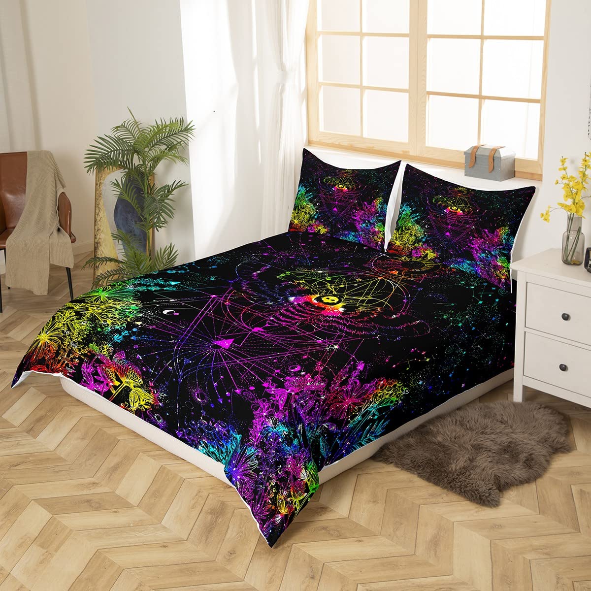 Gothic Moth Duvet Cover Set Sun and Moon Bedding Set Twin Rainbow Trippy axy Comforter Cover Starry Sky Bedding,Hippie Bohemian Quilt Cover Psychedelic Astrology Bed Cover 2Pcs