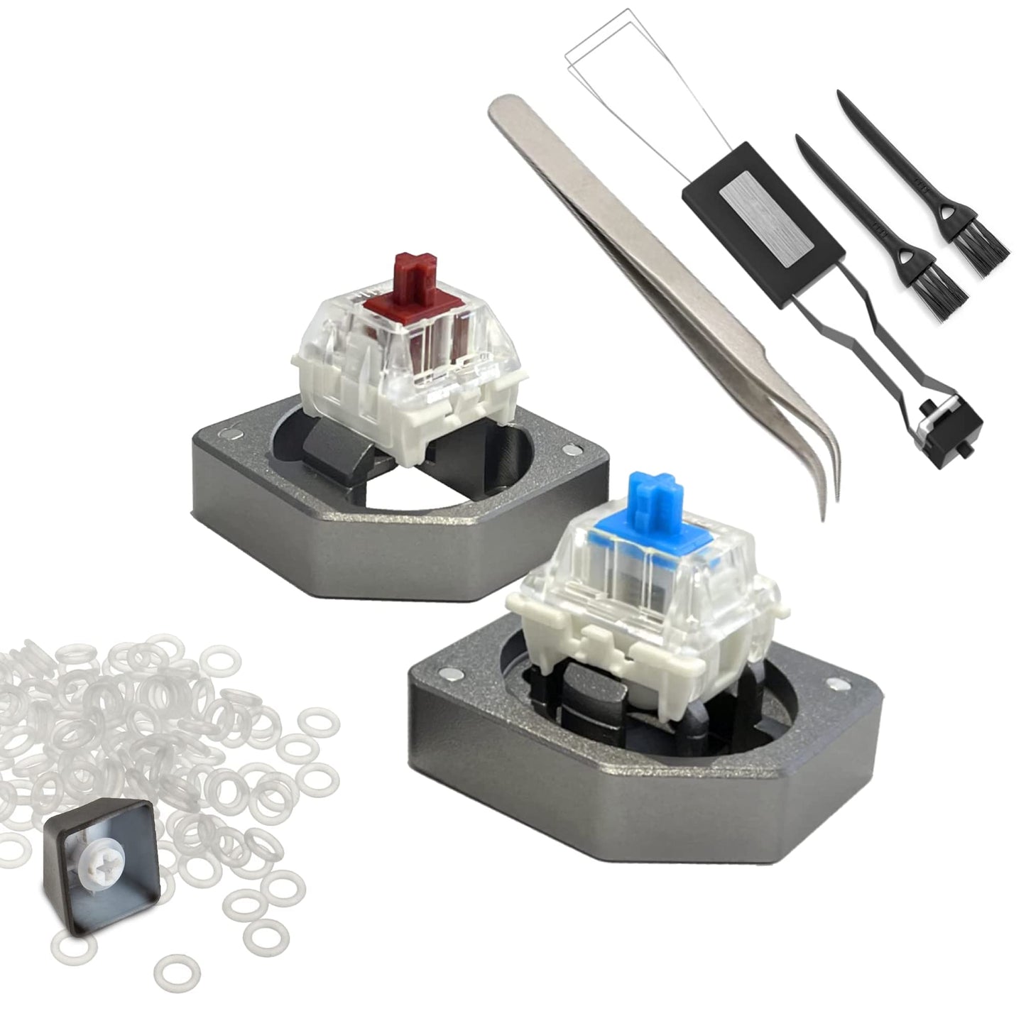 6in1 DIY Lube Kit for Mechanical Keyboards | Metal 2in1 Switch Opener, Switch Puller, Keycap Puller, O Rings, Tweezers, Keyboard Brush | Cherry MX, Kailh, Gateron, Durock, Zeal, Panda (2)