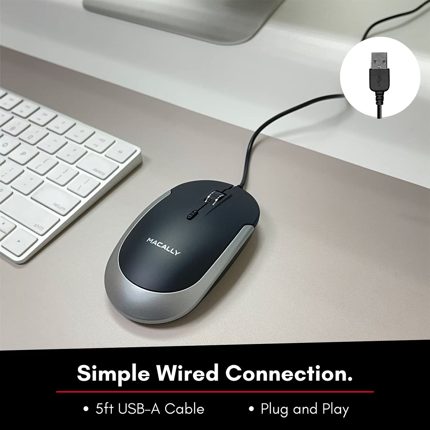 Silent Wired Mouse - Slim & Compact USB Mouse for Apple Mac or Windows PC Laptop/Desktop - Designed with Optical Sensor & DPI Switch - Simple & Comfortable Wired Computer Mouse (Space Gray)