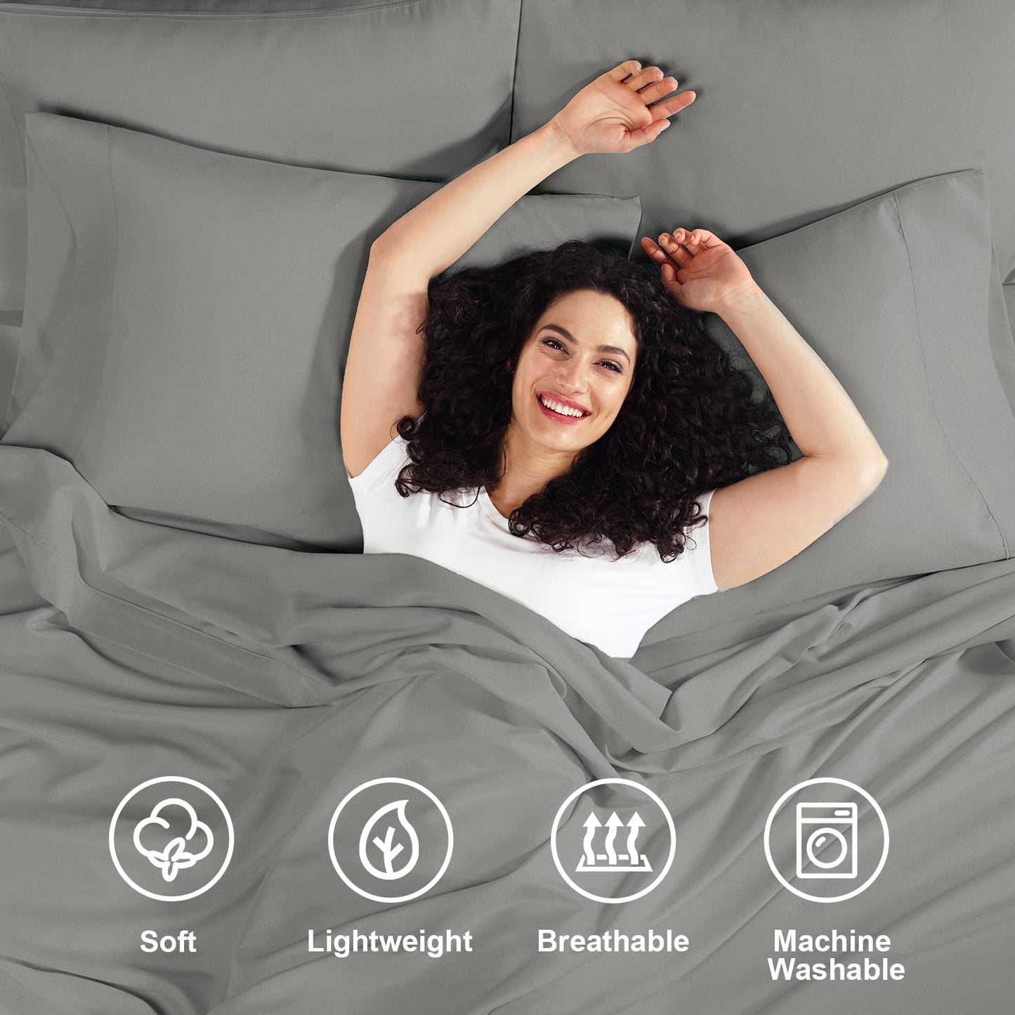 Empyrean Split King Sheets Set 110 GSM 7 Piece Bed Sheets for Split King Size Bed, Double Brushed Split King Size Sheets, Hotel Sheets, Soft Sheets Pillowcases Charcoal Gray