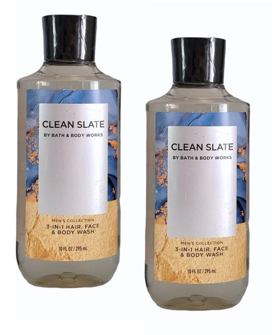 For Men Clean Slate 3-in-1 Hair, Face  Wash  Value Pack lot of 2  Full Size Clean Slate)