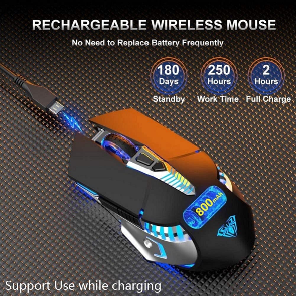 Bluetooth Mouse, Rechargeable Wireless Gaming Mouse Multi Device(BT 5.0/3.0+USB) with Side Buttons, RGB LED Light up Ergonomic Cordless Computer Mice for Laptop/PC/iPad/Mac/MacBook Pro/Tablet (Black)