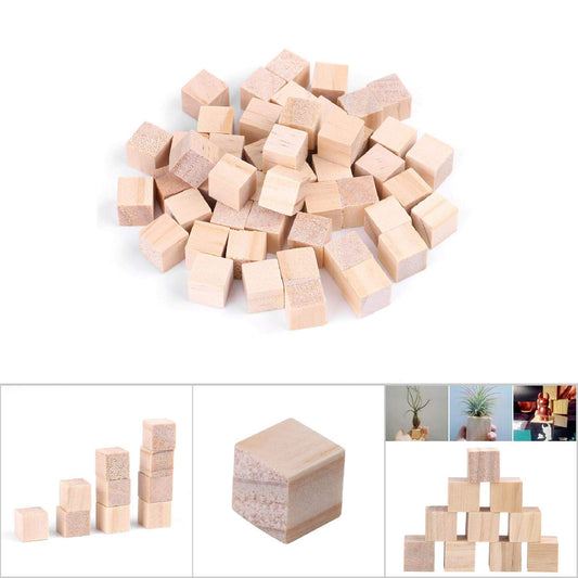Wooden Cubes Set 50 Pieces, Unfinished, 10mm-25mm