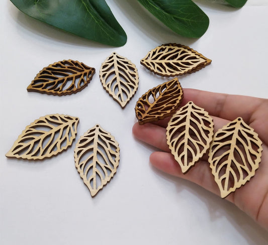 30pcs Natural Wood Leaf Earring Blanks 2"