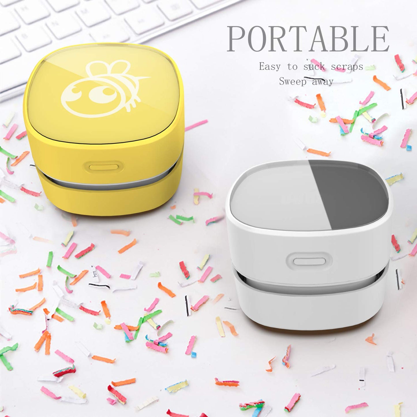 Desktop Vacuum Cleaner, Mini Table dust Sweeper Energy Saving,High Endurance up to 90 mins,Cordless&360 Rotatable Design for Keyboard/Home/School/Office(White)
