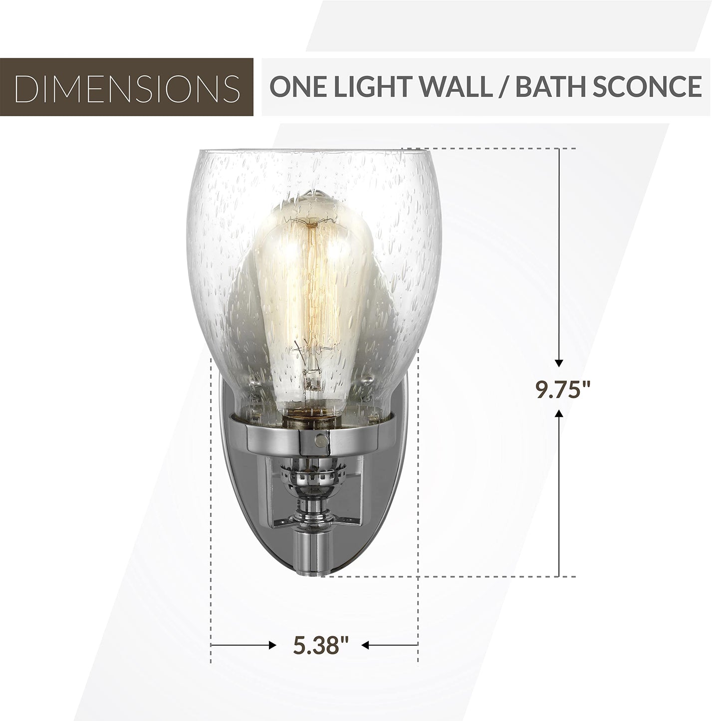 1-Light Belton Bathroom Wall Lamp (Silver) | Bathroom Light Fixture with Clear Seeded Gl | Vi ge Vanity Light for Bathroom Mirror, Hallway, and Bedroom Decor | Clic Bathroom Accessory