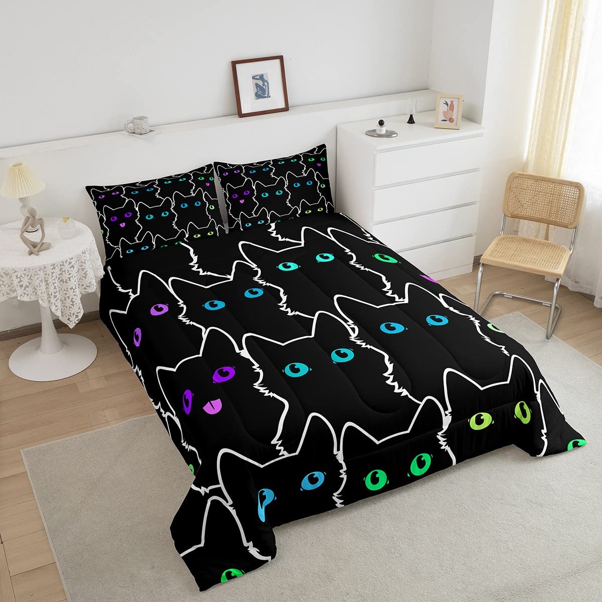 Cute Cat Comforter Set Twin K aii Kitten Bedding Set for Girls Boys Bedroom Cartoon Animal Bedding Gradient Neon Quilts 2pcs Lightweight Down Comforter for All Seasons