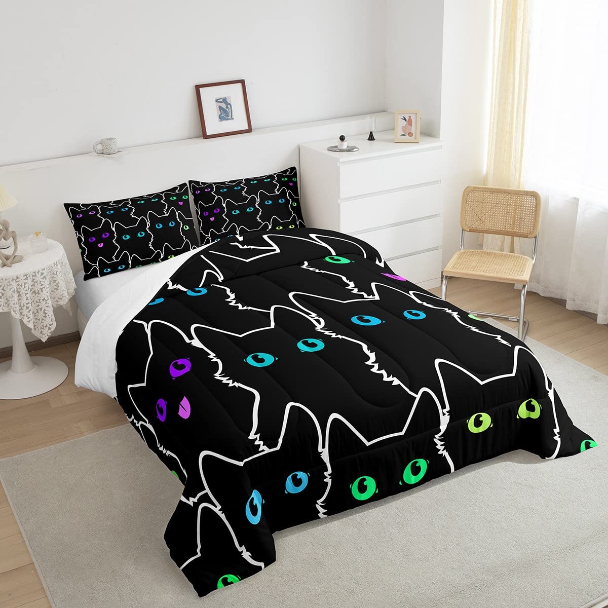 Cute Cat Comforter Set Twin K aii Kitten Bedding Set for Girls Boys Bedroom Cartoon Animal Bedding Gradient Neon Quilts 2pcs Lightweight Down Comforter for All Seasons