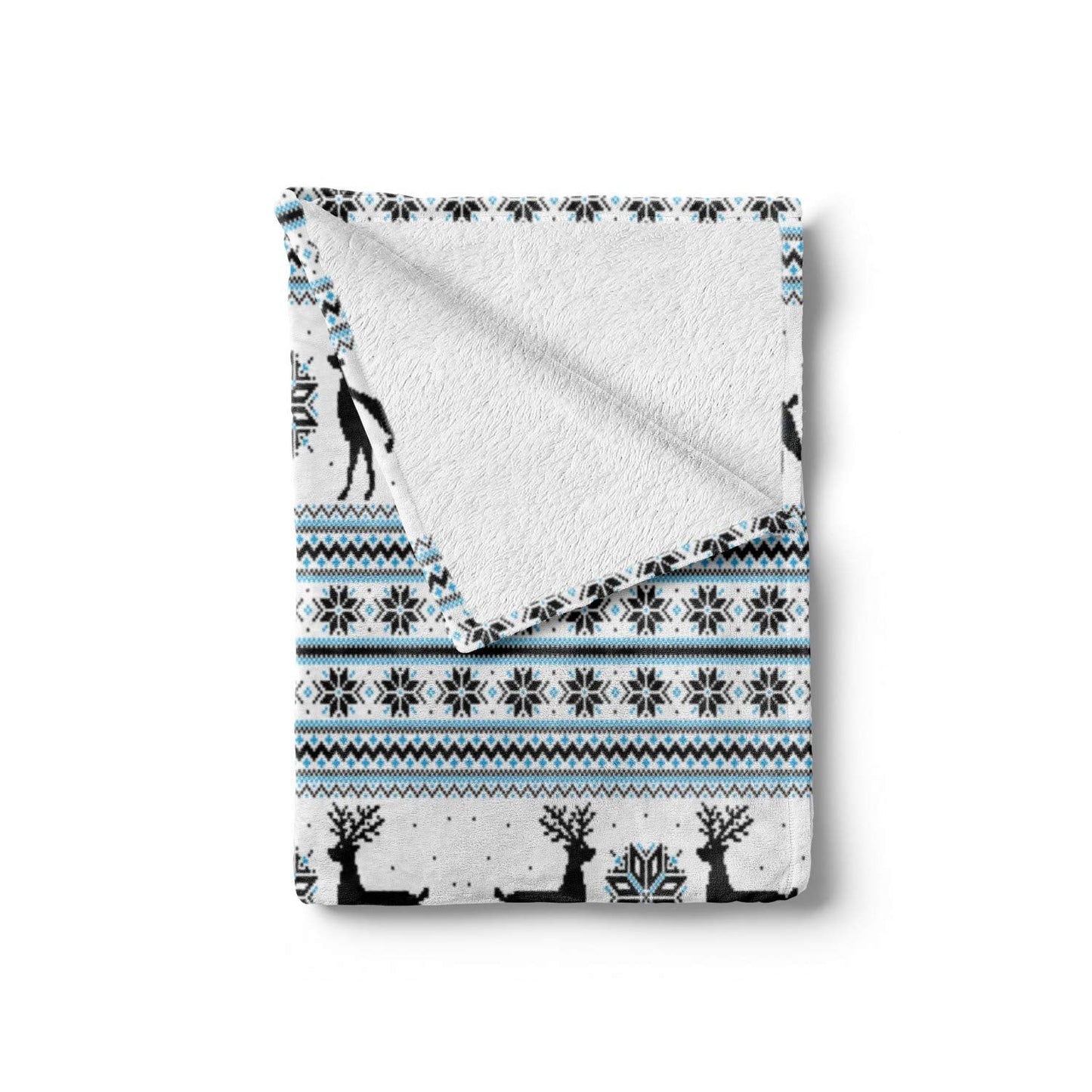 Nordic Throw Blanket, Chevron Zigzags Winter Floral Arrangement Norwegian Reindeer Snow Pattern, Flannel Fleece Accent Piece Soft Couch Cover for Adults, 60" x 80", Black White Sky Blue