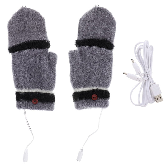 1 Pair USB Heated Gloves Winter Laptop Gloves Half Hands Heated Fingerless Warm Gloves Winter Hands Warmer for Home Office School, Gray