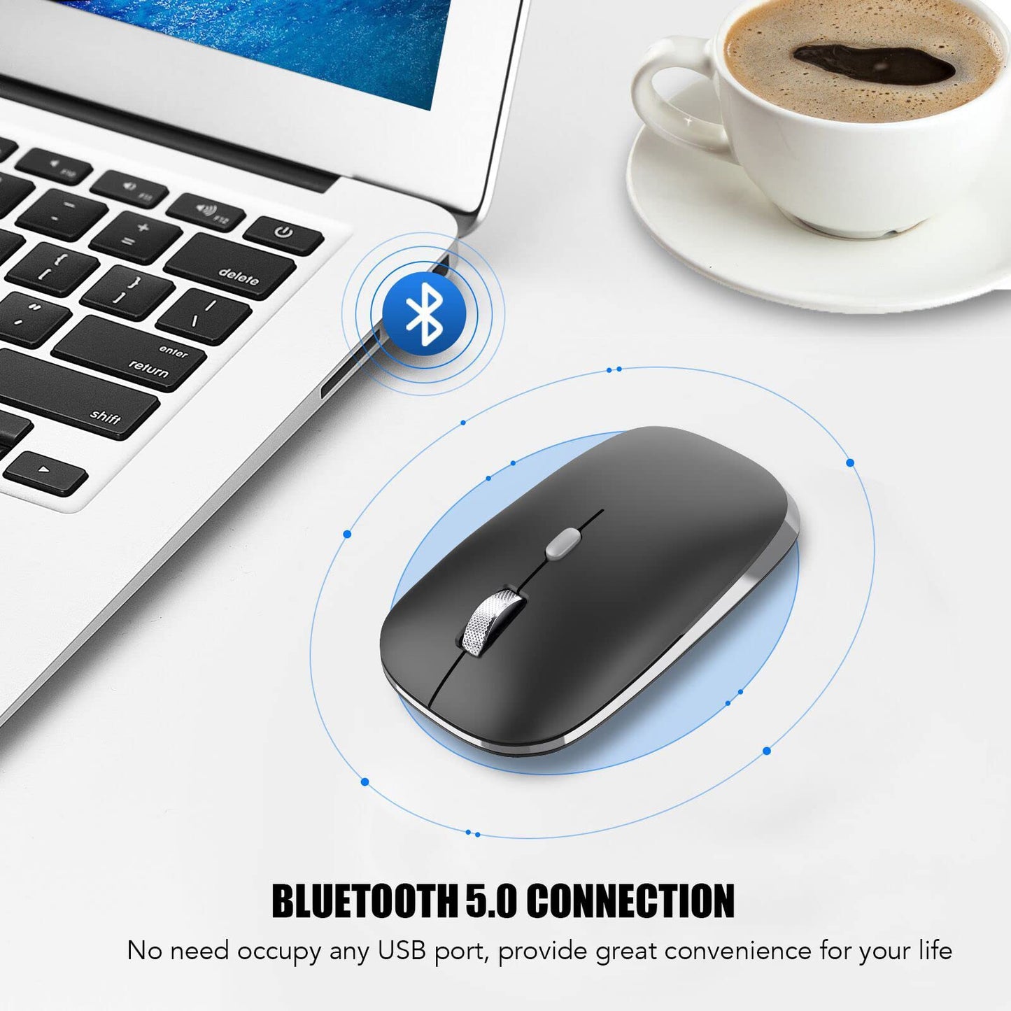 Bluetooth Mouse, Silent Mouse Wireless, Bluetooth 5.0/4.0 Portable Slim Wireless Mouse, Optical Cordless Mouse for Laptop, ipad, MacBook Pro / Air, Mac, PC, Tablet, Chromebook, Surface Pro
