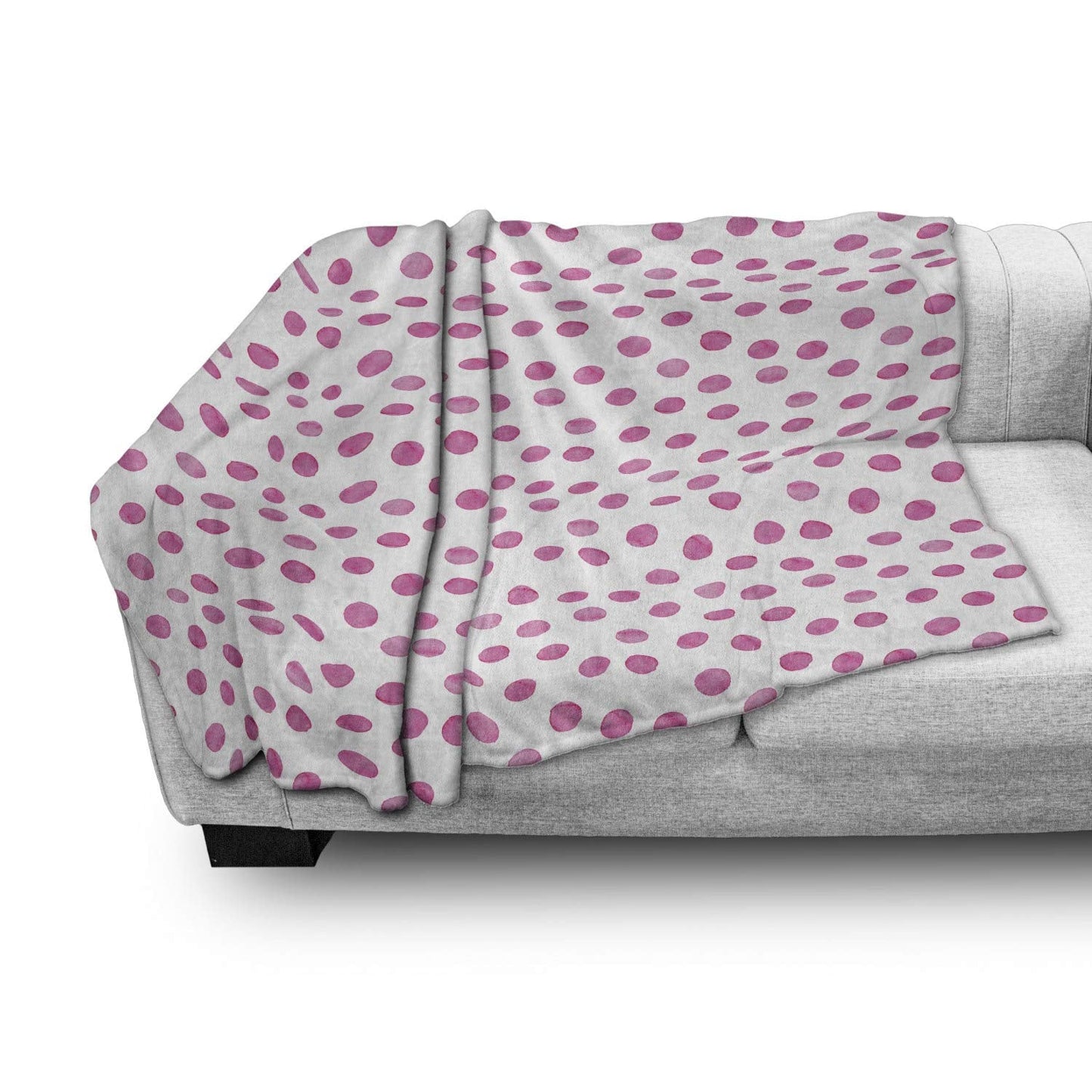 Polka Dot Throw Blanket, Sugar Pink Color Irregular Polka Dots Formed by Watercolor Paint Brush, Flannel Fleece Accent Piece Soft Couch Cover for Adults, 60" x 80", Pink White