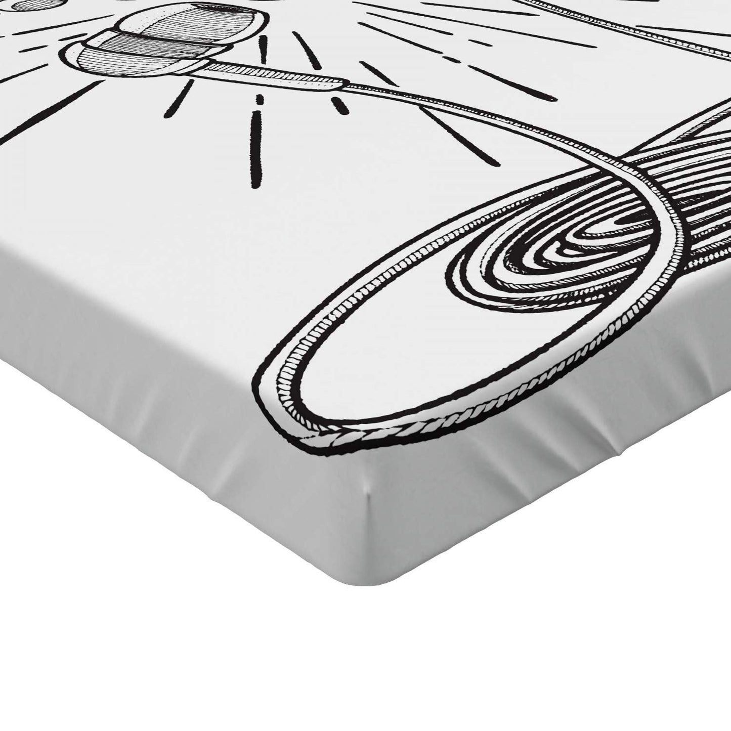 Music Fitted Sheet, Headphones Doodle Sketch Illustration with Musical Notes Burst Lines and a Heart, Soft Decorative Fabric Bedding All-Round Elastic Pocket, Full Size, Black White