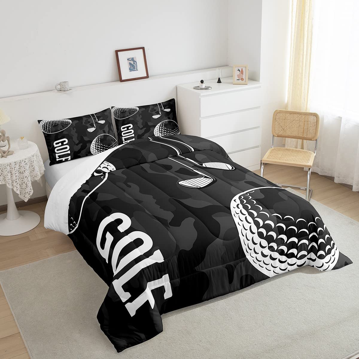 Golf Print Bedding Comforter Sets Black Camo Bedding Set Twin Kids Boys Teens Camouflage Duvet Insert Sports Themed Quilted Comforter,Golf Balls Gaming Bedding 2pcs Soft Microfiber Bed Set