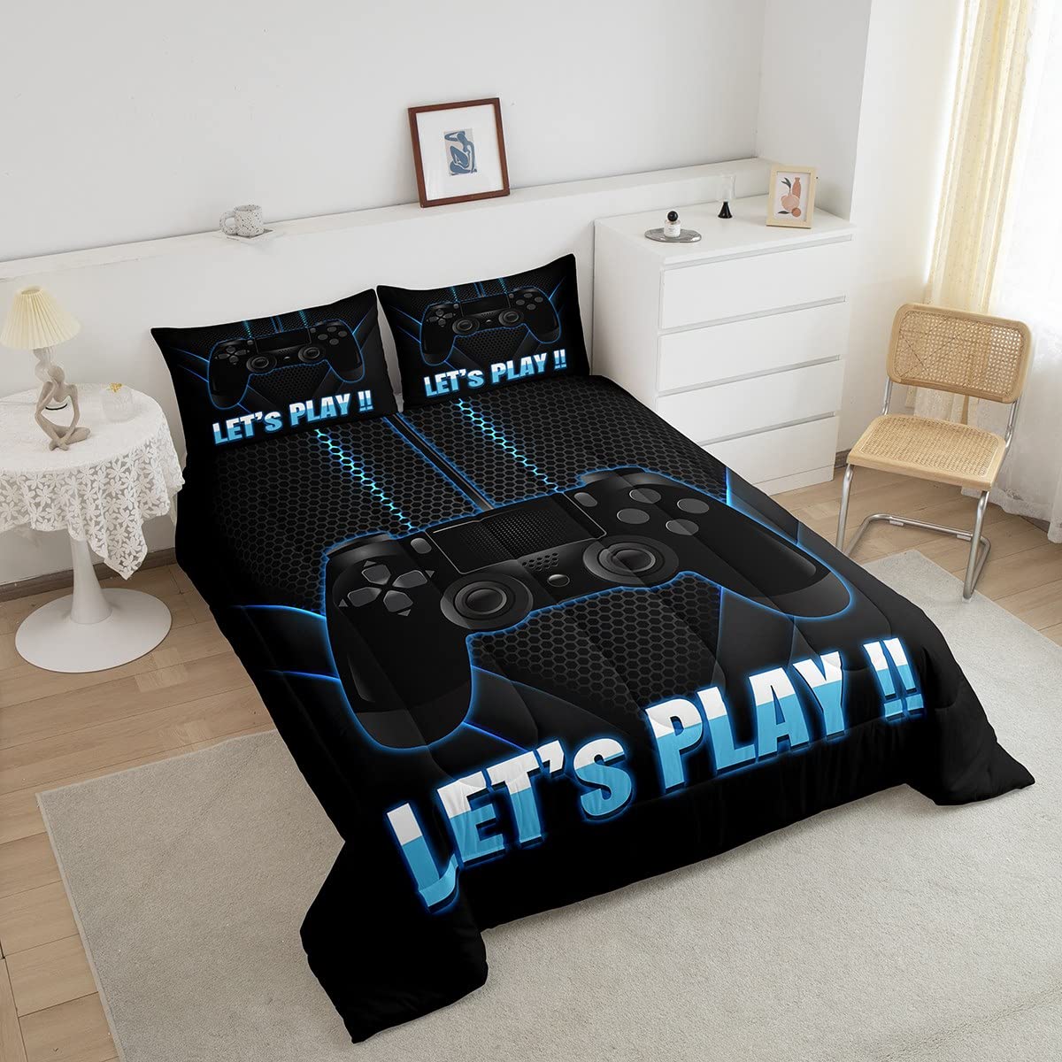 Game Comforter Set Twin for Boys Teens Gamer Quilt Modern Novelty Gamepad Decor Down Comforter, Kids Women Black Blue Video Games Quilted Duvet Game Console Player Gaming Soft Duvet Insert