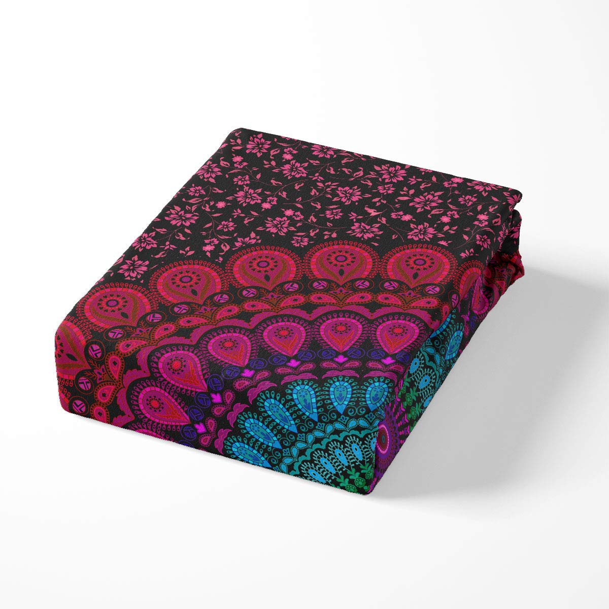 Mandala Bedding Boho Chic Hippie Duvet Cover Twin, Bohemian Decor Comforter Cover Soft Microfiber Red Purple and Teal Mandala Floral Pattern Bedspreads Quilt Cover with Zipper,1 Pillow Sham