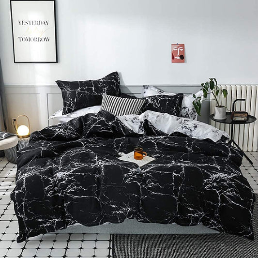 Black Marble Duvet Cover Full with Zipper Reversible White Marble Bedding Set 3 Pcs Black and White Marble Texture Comforter Cover, Modern Style Bed Quilt for Men and Women