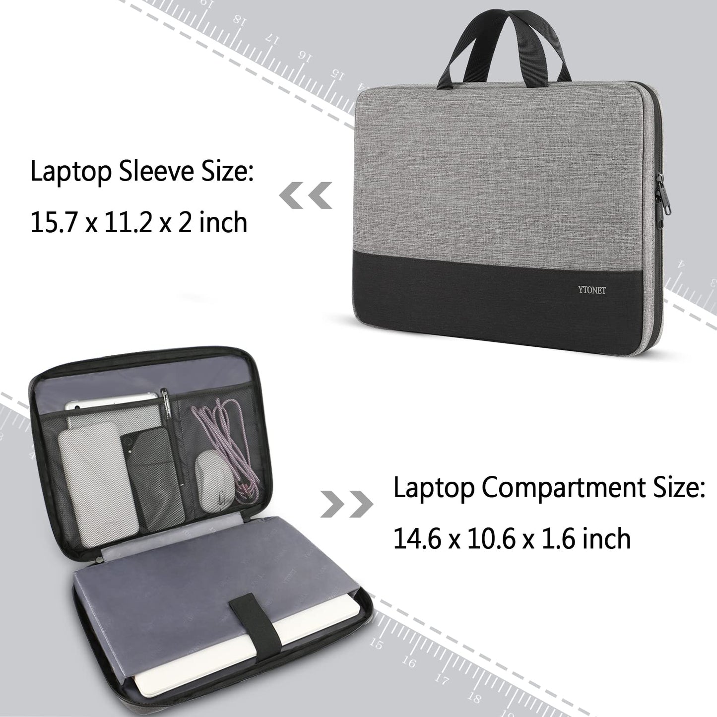 Laptop Case, 15.6 inch TSA Laptop Sleeve Water Resistant Durable Computer Carrying Case Compatible for HP, Dell, Lenovo, Asus Notebook, Gifts for Men Women, Grey