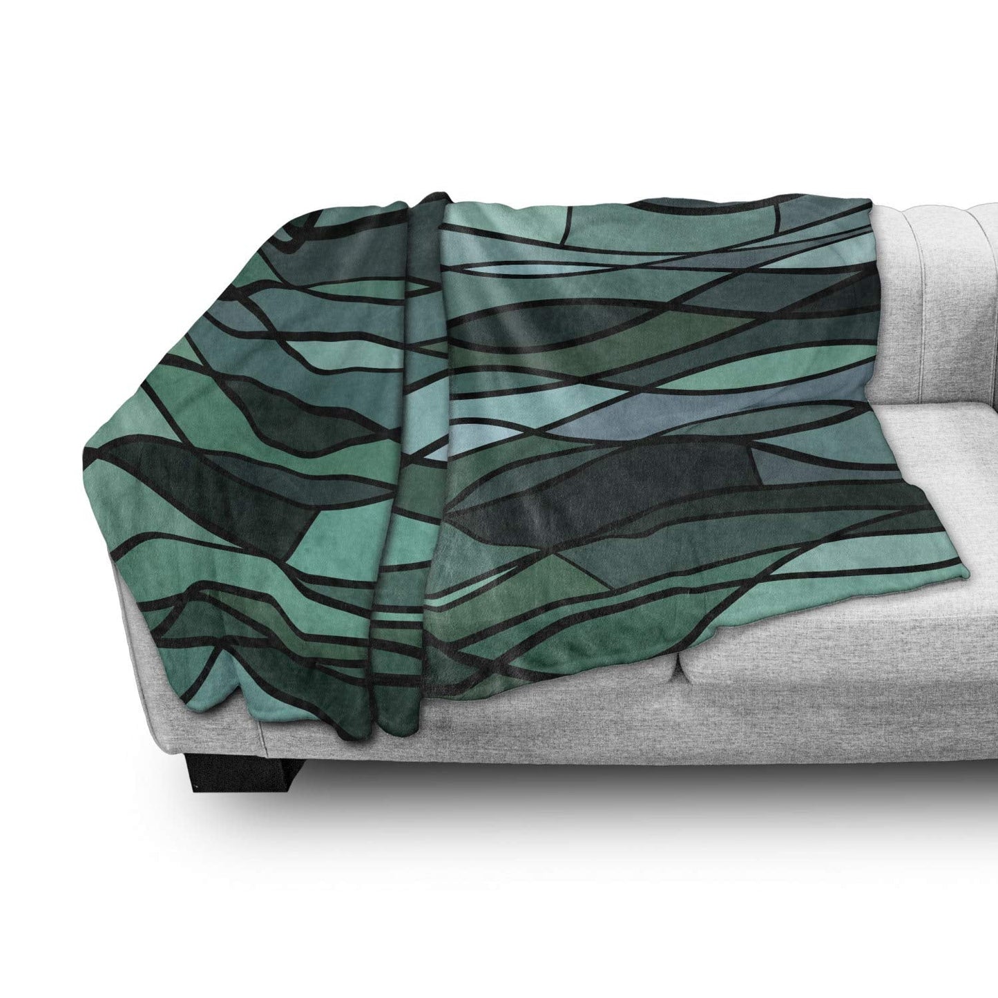 Teal Soft Flannel Fleece Throw Blanket, Abstract Mosaic Waves Ocean Inspired Expressionist Pattern Marine Design Image, Cozy Plush for Indoor and Outdoor Use, 50" x 70", Green Aqua