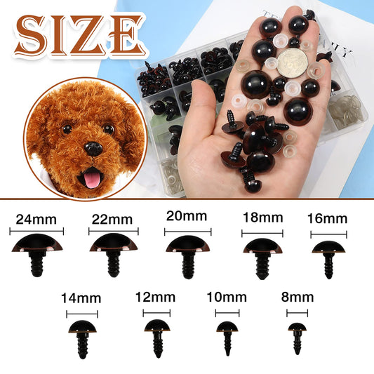 150 Assorted Brown Plastic Safety Eyes with Washers (8-24mm)