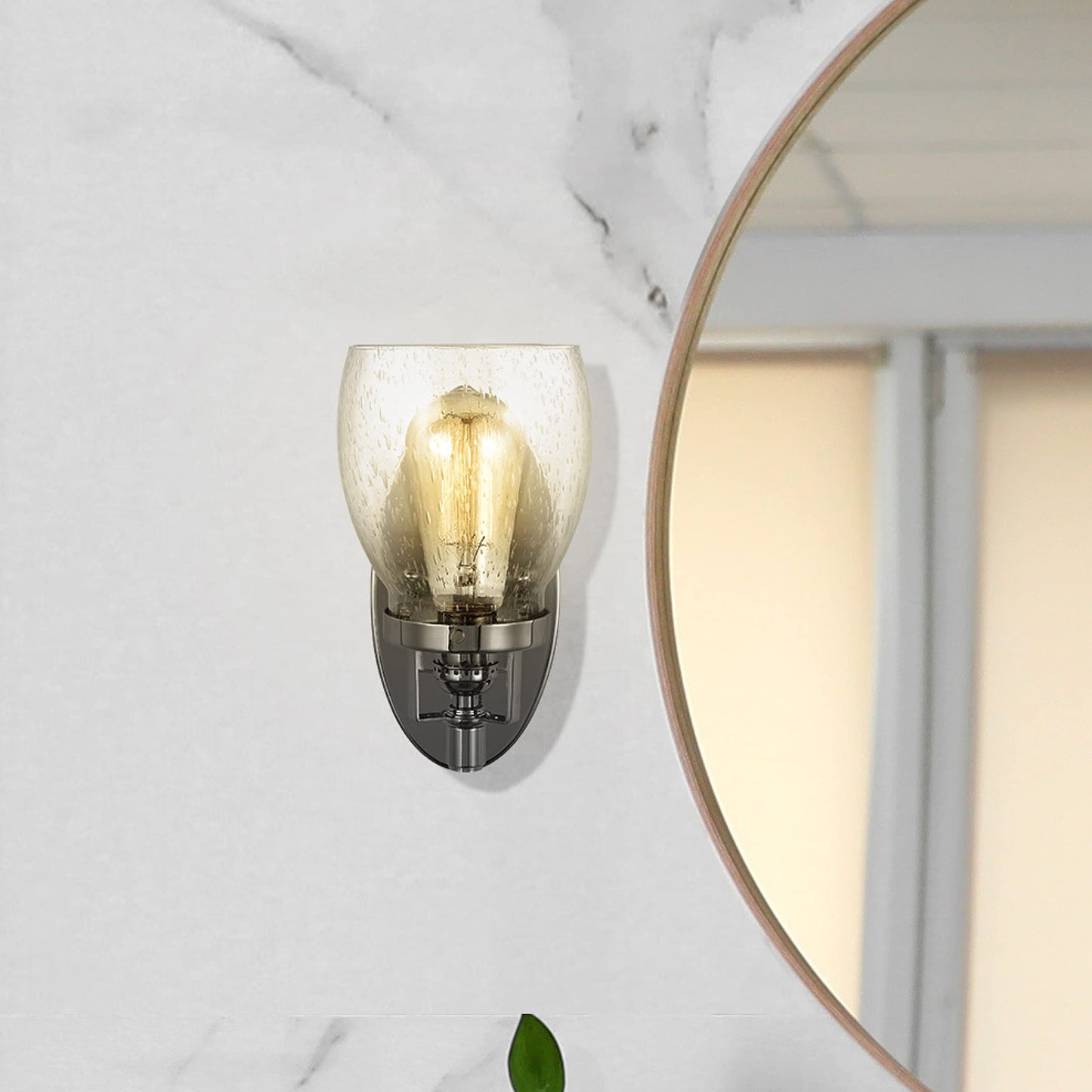 1-Light Belton Bathroom Wall Lamp (Silver) | Bathroom Light Fixture with Clear Seeded Gl | Vi ge Vanity Light for Bathroom Mirror, Hallway, and Bedroom Decor | Clic Bathroom Accessory