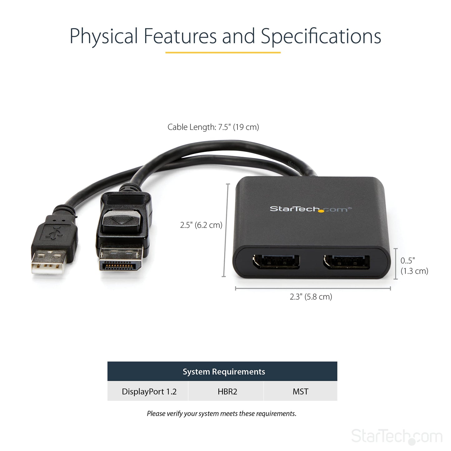 .com 2-Port Multi Monitor Adapter - DisplayPort 1.2 MST Hub - Dual 4K 30Hz or 1080p - USB Bus Powered - Video Splitter for Extended Desktop Mode on Windows PCs Only - DP to 2x DP (MSTDP122DP)