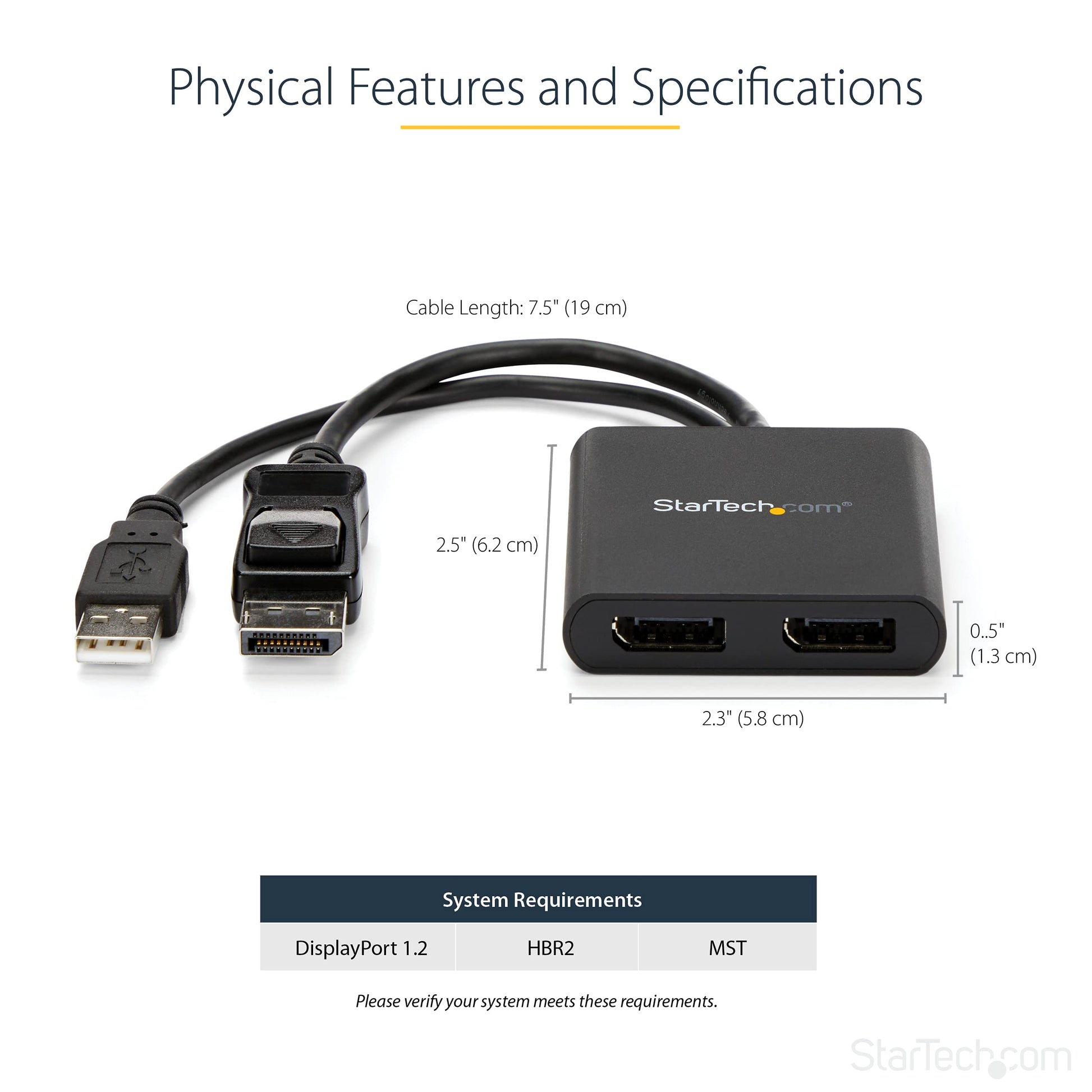 .com 2-Port Multi Monitor Adapter - DisplayPort 1.2 MST Hub - Dual 4K 30Hz or 1080p - USB Bus Powered - Video Splitter for Extended Desktop Mode on Windows PCs Only - DP to 2x DP (MSTDP122DP)