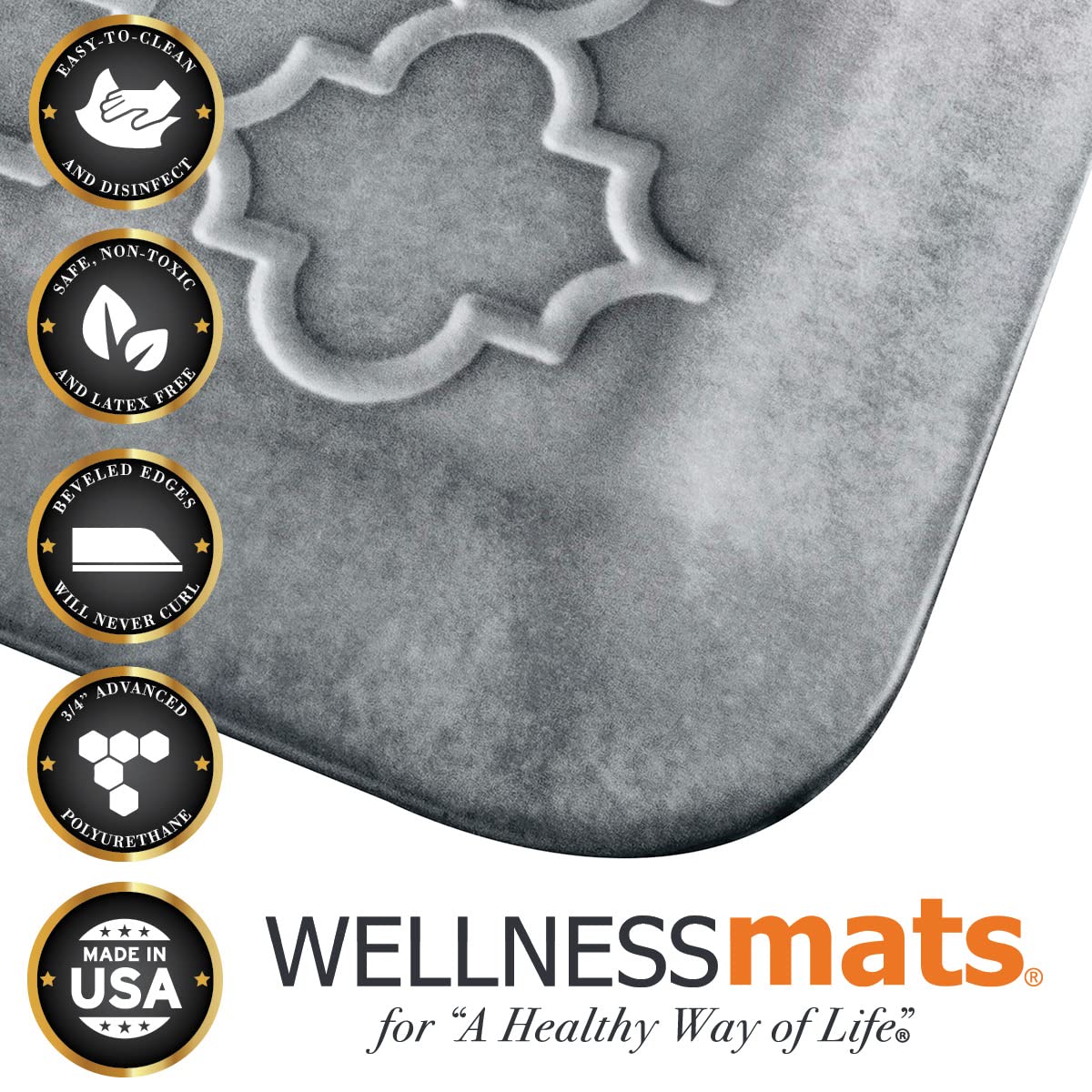 WellnessMats Trellis Anti-Fatigue Floor Slate, 72 in. x 24 in. x in. Polyurethane Ergonomic Support Pad for Home, Kitchen, Garage, Office Standing Desk Water Resistant, Non-