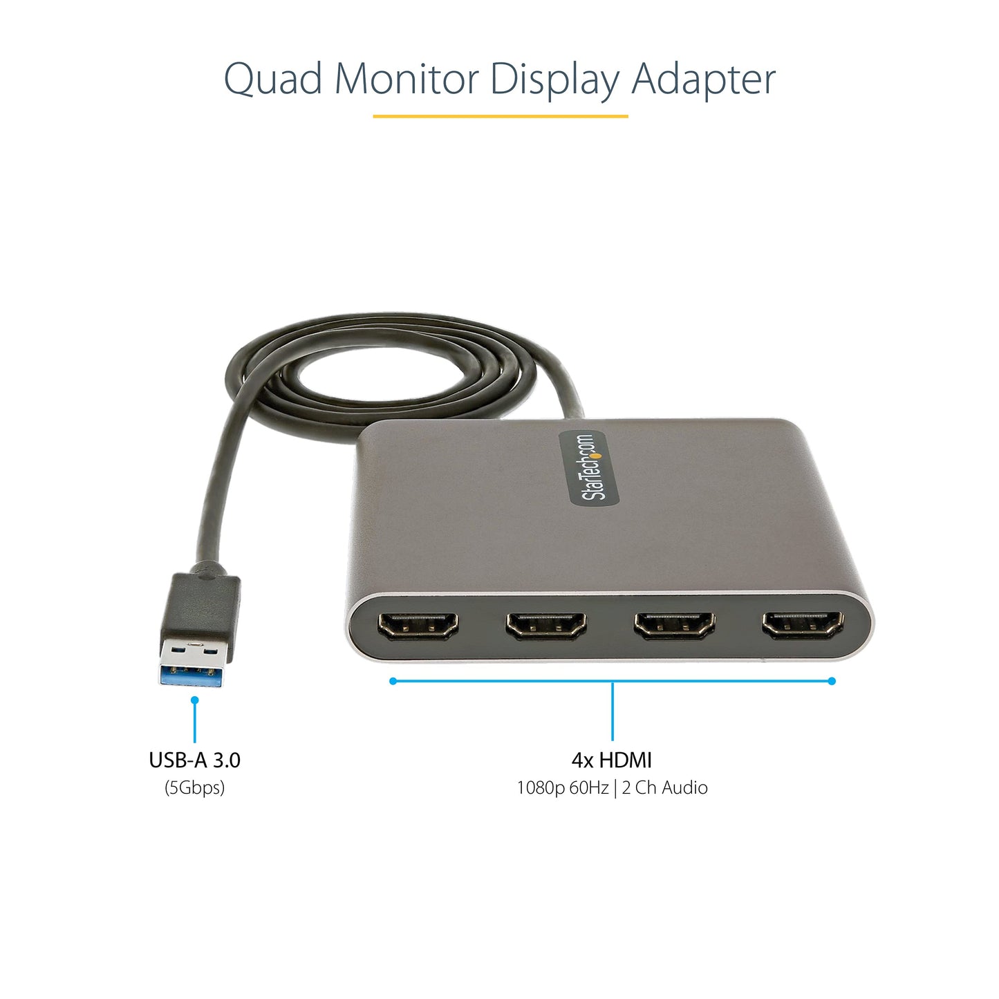 .com USB 3.0 to 4x HDMI Adapter - External Video & Graphics Card - USB Type-A to Quad HDMI Display Adapter Dongle - 1080p 60Hz - Multi Monitor USB A to HDMI Converter - Windows Only (USB32HD4)