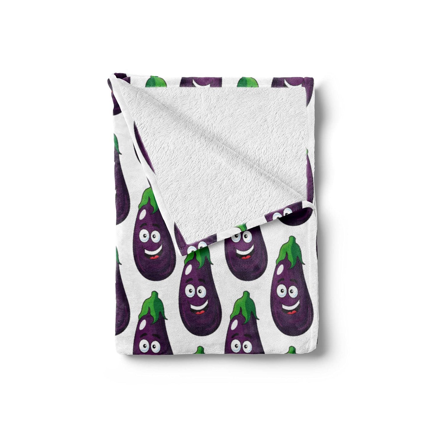 Farming Throw Blanket, Funny Eggplants Smiling Cheerful Faces Food Cook Theme Cartoon, Flannel Fleece Accent Piece Soft Couch Cover for Adults, 50" x 70", Purple Green