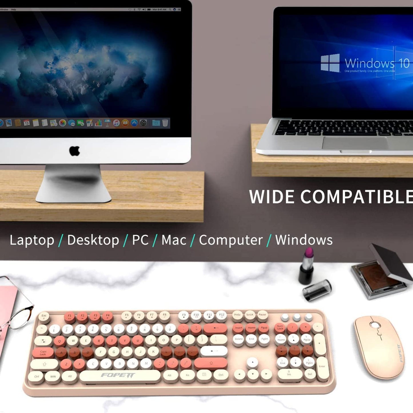 Keyboard and Mouse Sets Wireless Keyboard and Mouse Sets,Reliable 2.4 GHz Connectivity for PC,Laptop,Smart TV and More (Milk Tea Color)