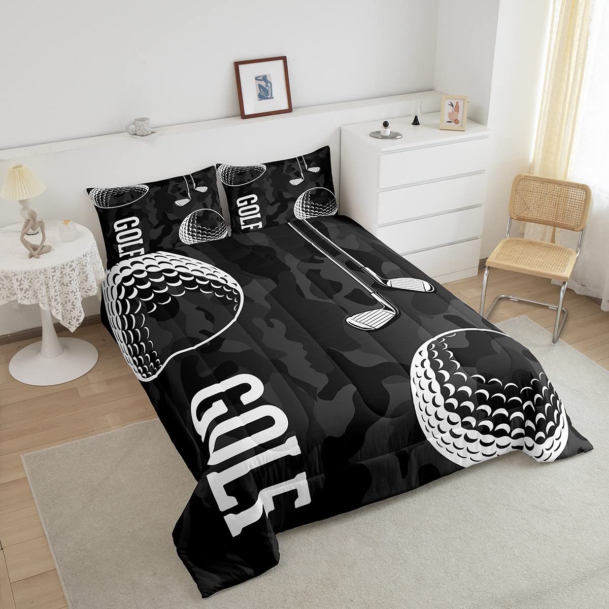 Golf Print Bedding Comforter Sets Black Camo Bedding Set Twin Kids Boys Teens Camouflage Duvet Insert Sports Themed Quilted Comforter,Golf Balls Gaming Bedding 2pcs Soft Microfiber Bed Set