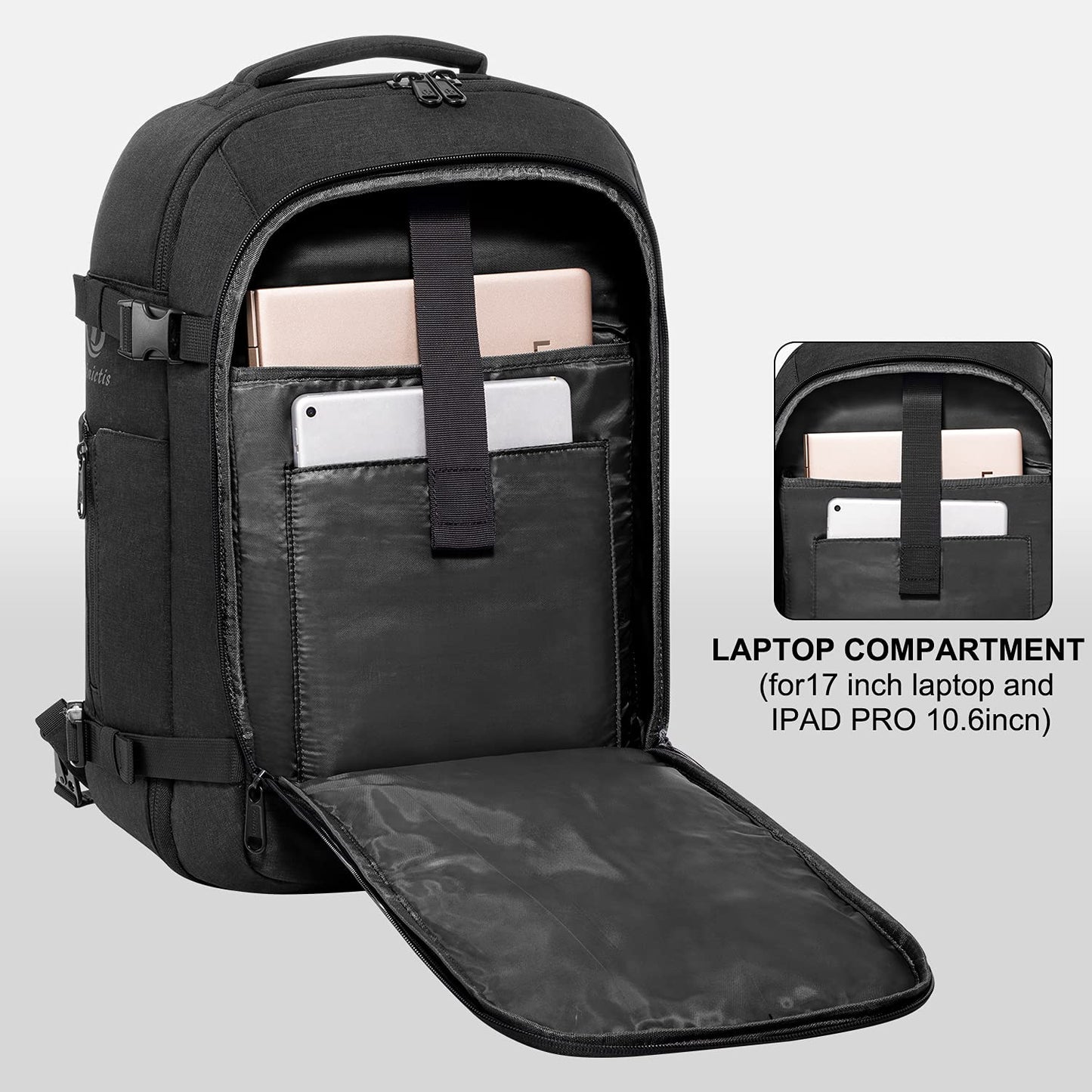 40L Travel Laptop Backpack for Men Women, Fit 17 Inch Notebook, Carry on Flight Approved Suitcase Backpack, Water Resistant Weekender Overnight Daypack, Black