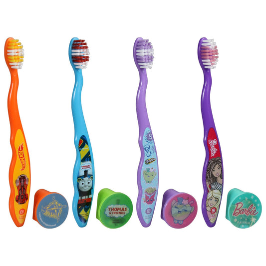 Brush Buddies Kids' Travel Toothbrushes with Collectible Caps 6.375 in (Pack 24)