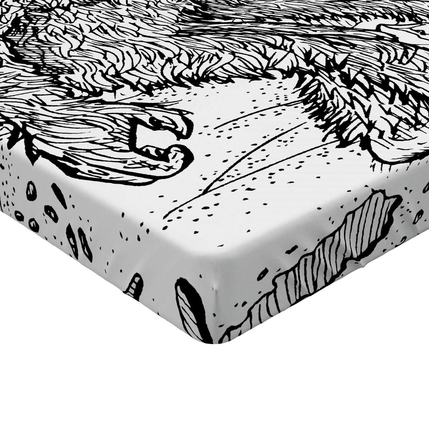 Fitted Sheet, Mythical Creature Snowman on The Hills Leaving Footprints Behind Him, Soft Decorative Fabric Bedding All-Round Elastic Pocket, Queen Size, Black Print