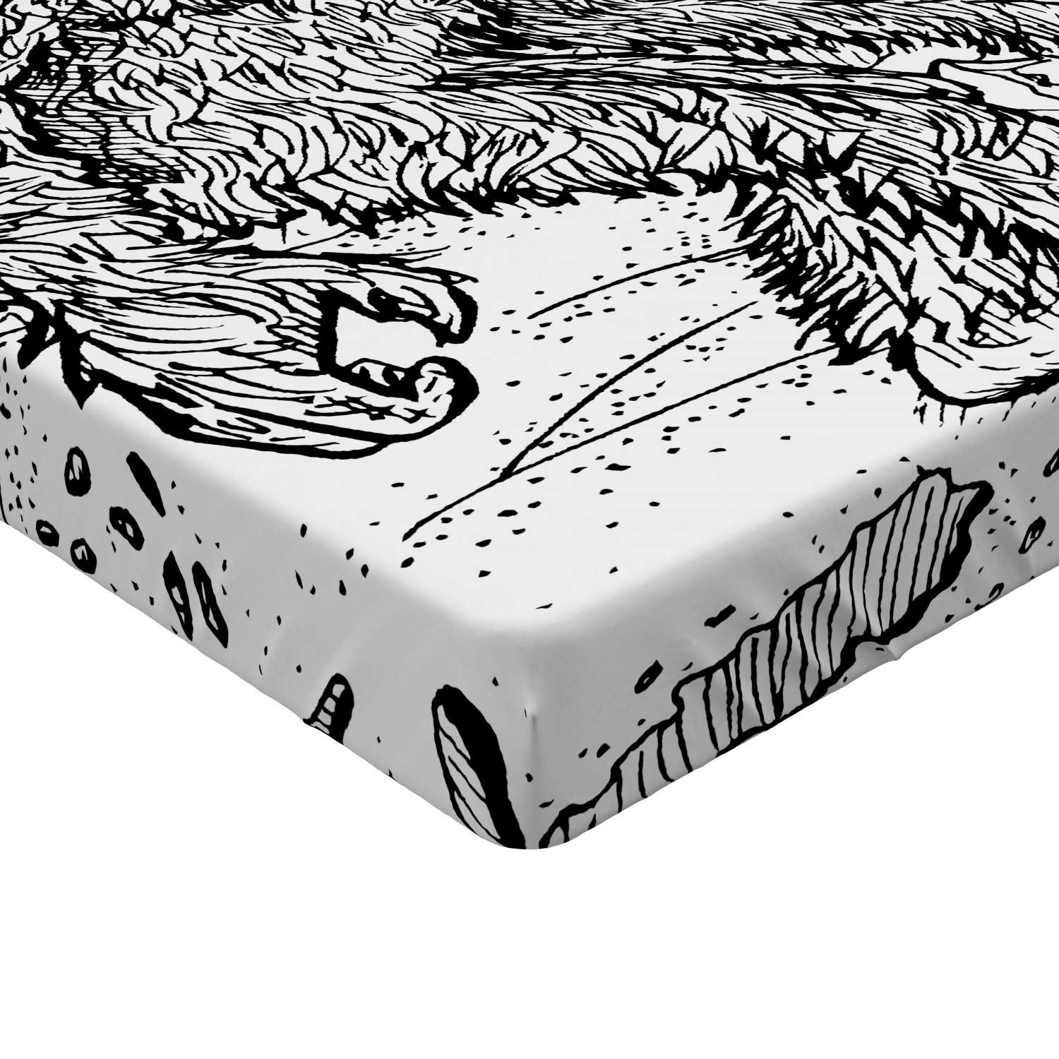 Fitted Sheet, Mythical Creature Snowman on The Hills Leaving Footprints Behind Him, Soft Decorative Fabric Bedding All-Round Elastic Pocket, Queen Size, Black Print