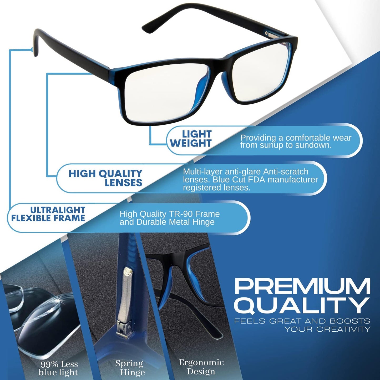 Light Blocking Glasses for Men/Women Anti-Fatigue Computer Monitor Gaming Glasses Prevent Headaches Gamer Glasses