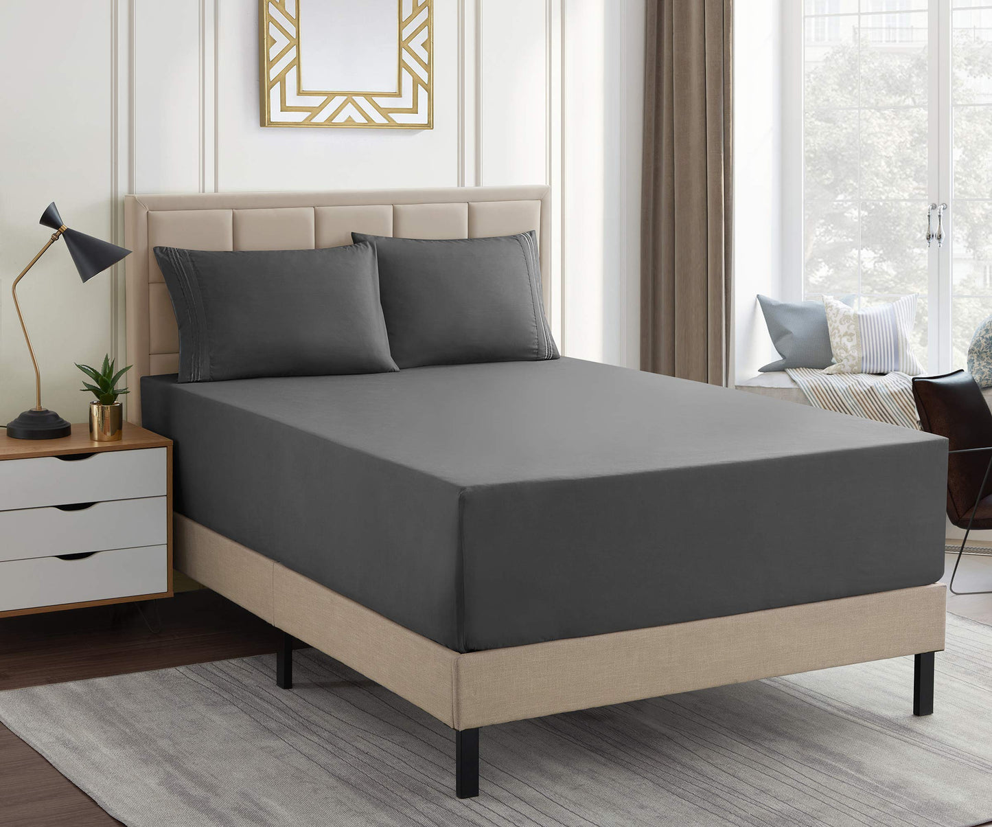 1500 Supreme Extra Deep Pocket Sheets Set Soft Bed Sheets, Wrinkle Free, Bedding, Over 40 Colors, 21 inch Extra Deep Pocket, King, Gray