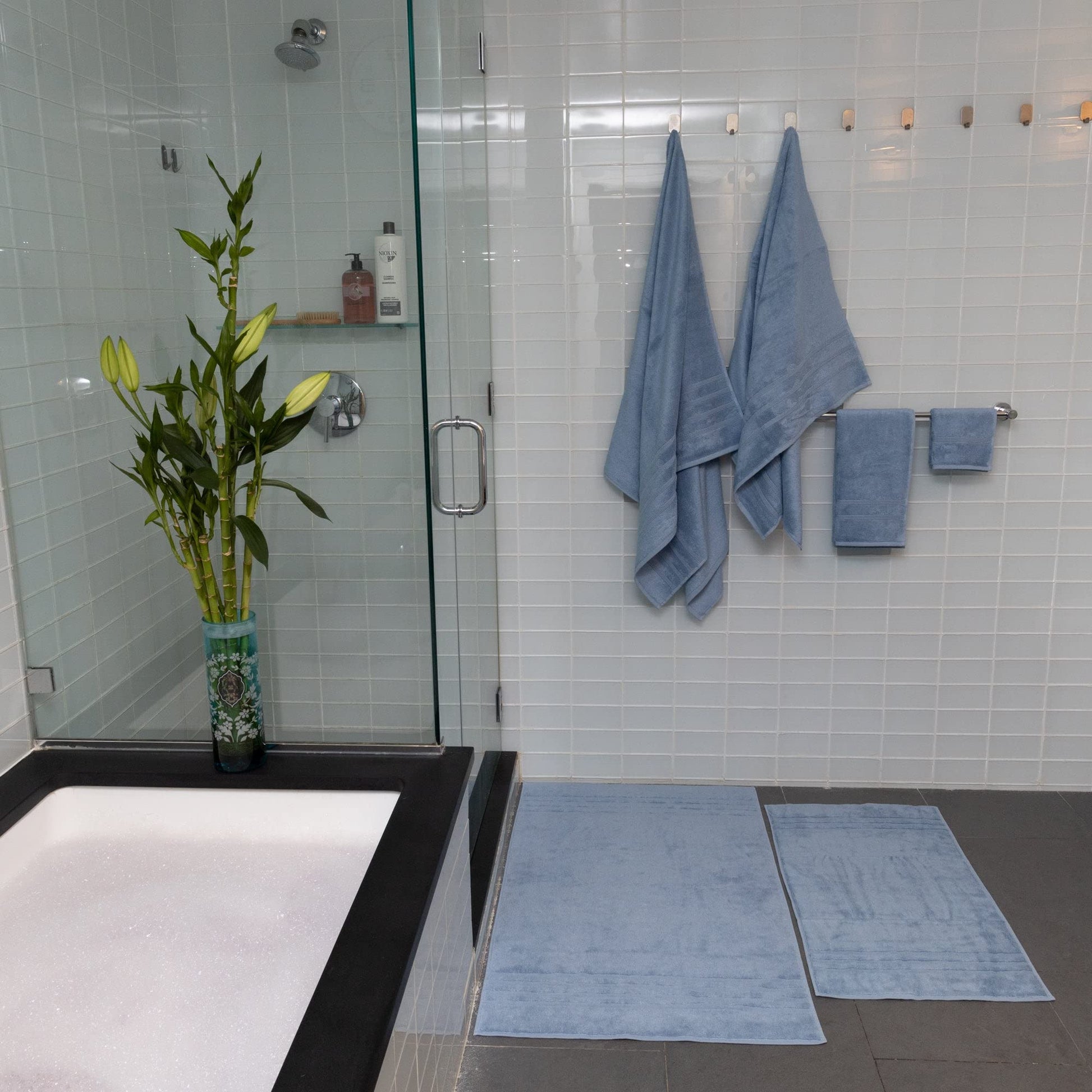 1000 GSM Hotel Bamboo-Cotton, Bath Mat 20X34, Allure Blue, Bath Rug