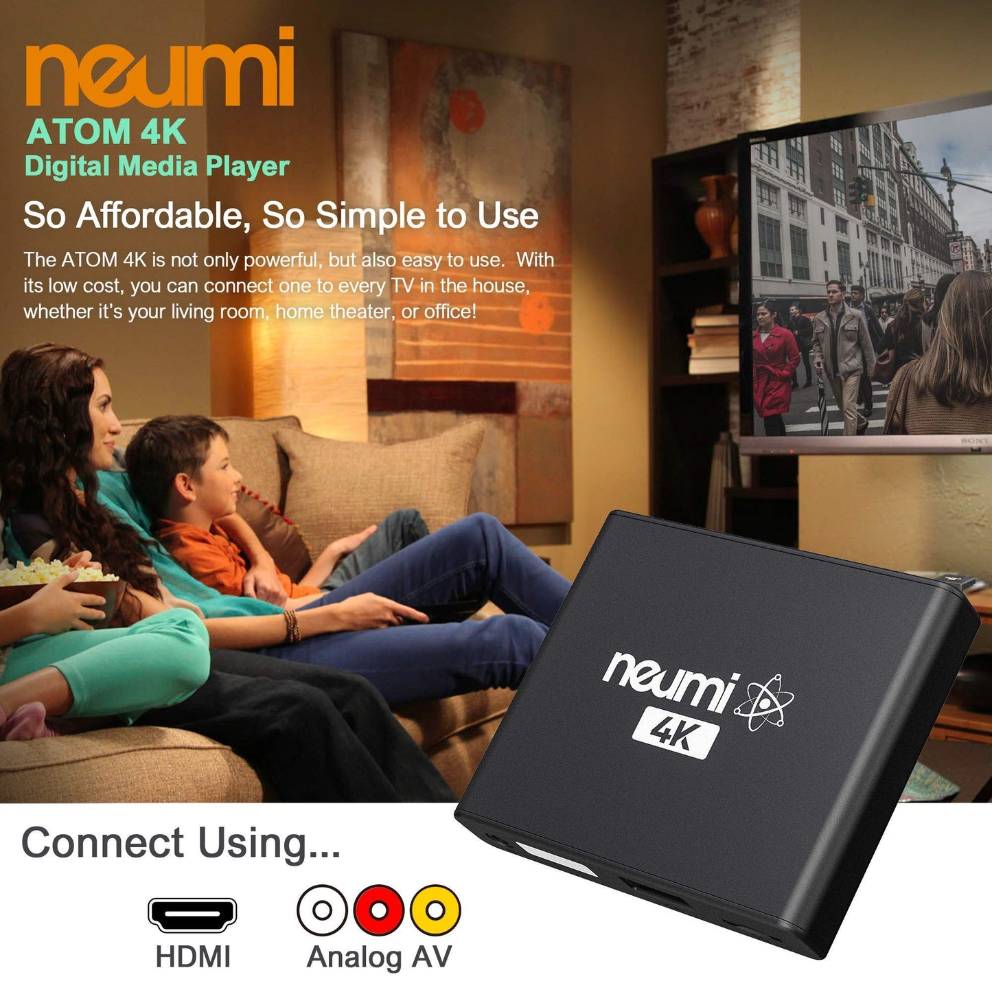 NEUMI Atom 4K Ultra-HD Digital Media Player for USB Drives and SD Cards - Plays 4K/UHD 60fps Videos, HEVC/H.265, HDMI and Analog AV, Automatic Playback and Looping Capability