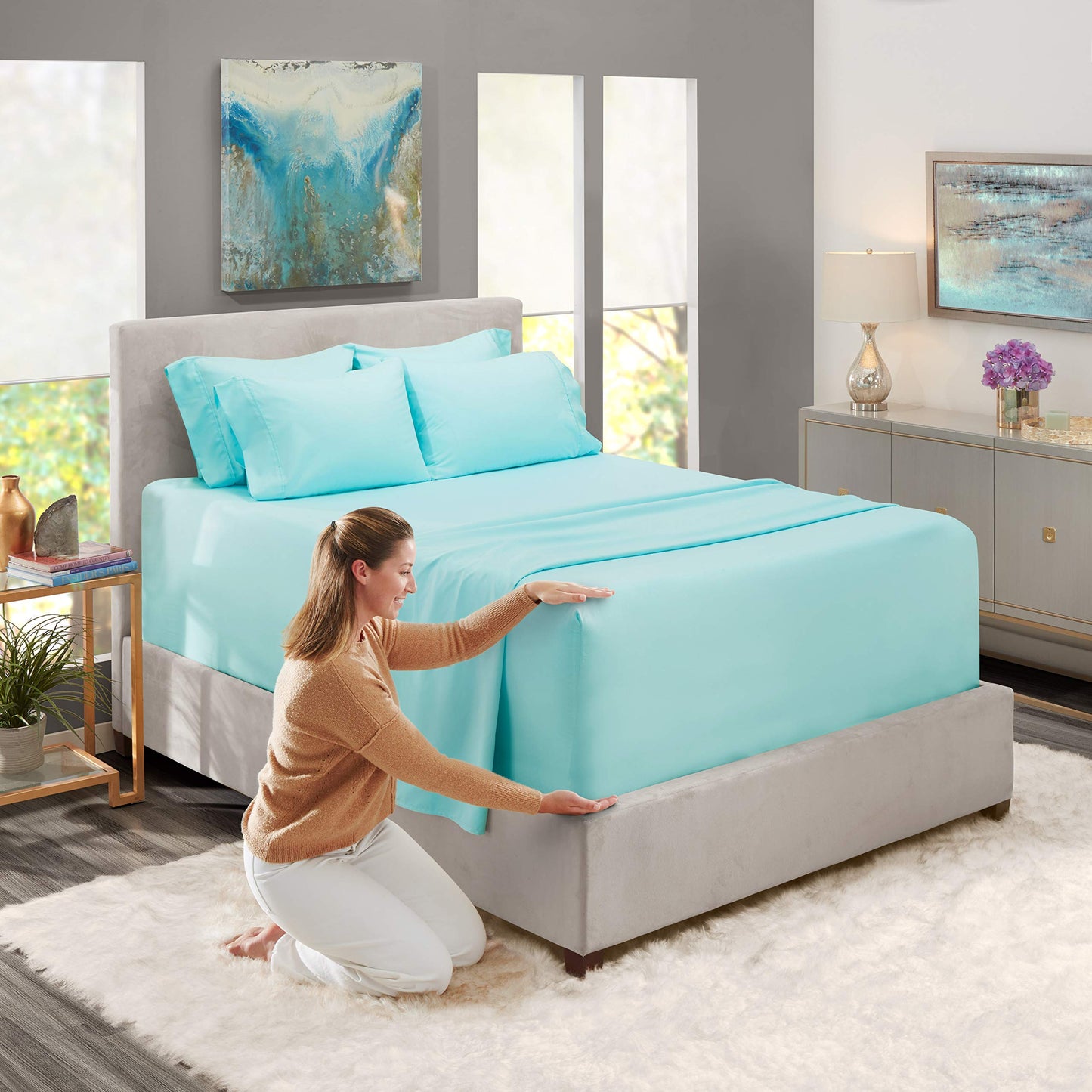 Extra Twin XL Deep Pocket Sheets Set 4 PC Soft Microfiber Twin XL Sheets Deep Pocket Fade Resistant Bedding Sheets Pillowcases Twin XL, Baby Light Blue