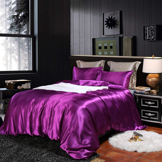 Hotel Purple Duvet Cover Full Silk Like Bedding Set Adult Reversible Quilt Comforter Cover Honeymoon Soft Lightweight Brushed Bedspreads for Farmhouse Room Decor