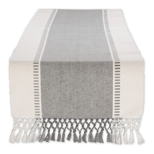 Dobby Stripe Woven Table Runner, 13x108, Cool Gray