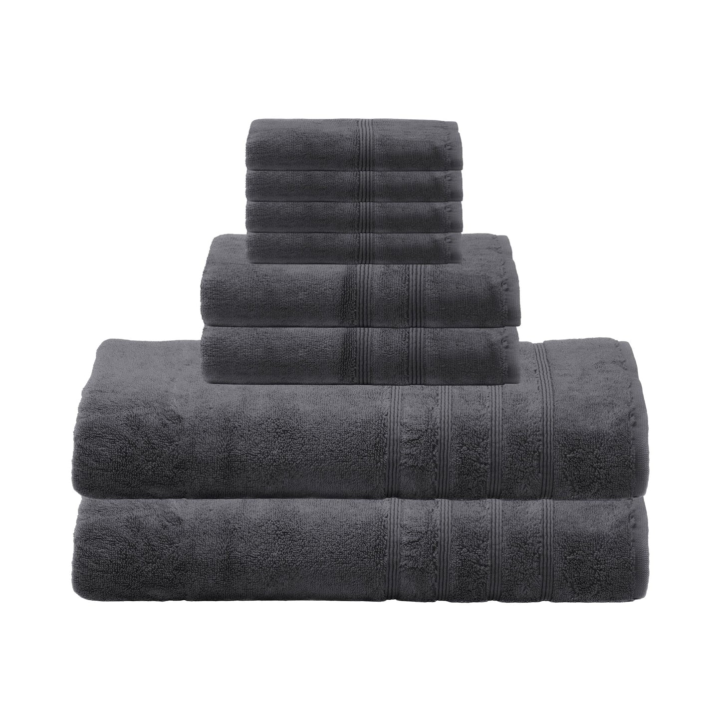700 GSM Bamboo 8pc Extra Large Bathroom Set, Charcoal Grey, 2 Bath Towels Sheets 35X70 2 Hand Towels 16X30 4 Face Washcloths 13X13, Turkish Towel Sets, Quick Dry, Dark Gray